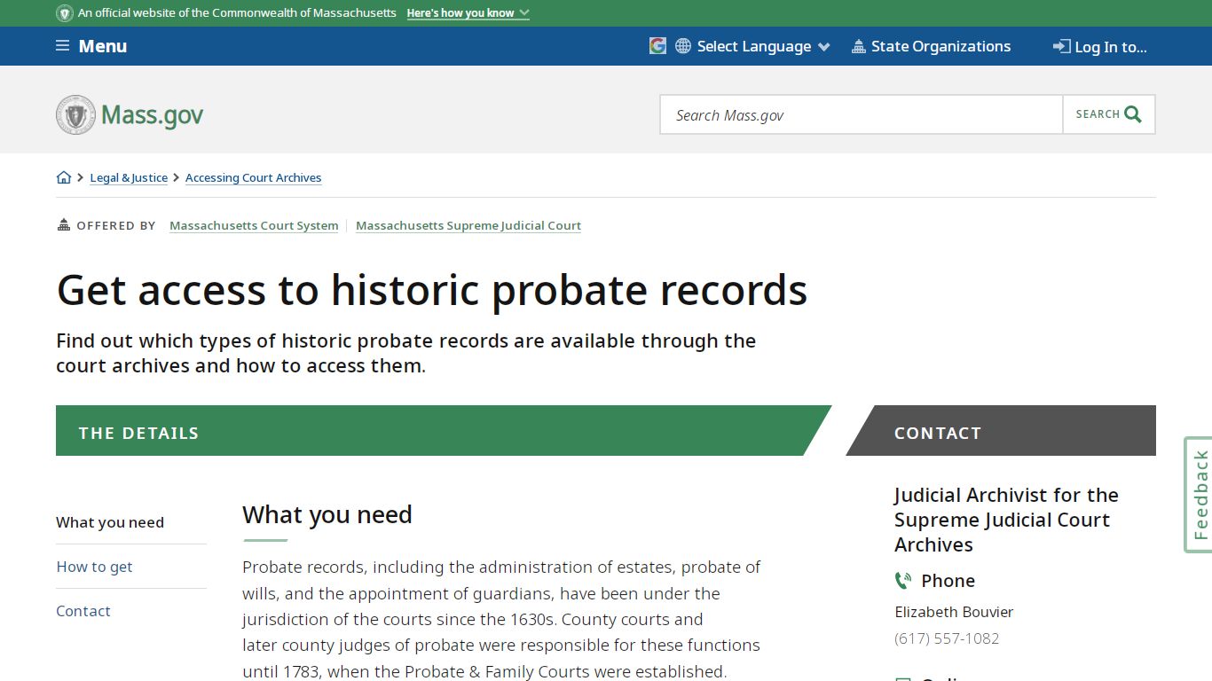 Get access to historic probate records | Mass.gov